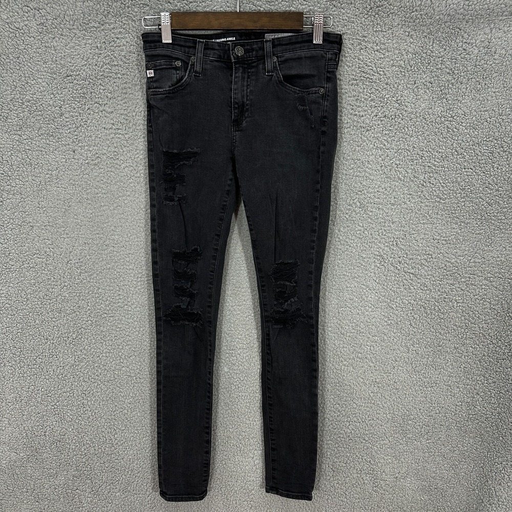 AG Adriano Goldschmied Jeans 26 Black Distressedβ Skinny Ankle Grunge Y2K Alt